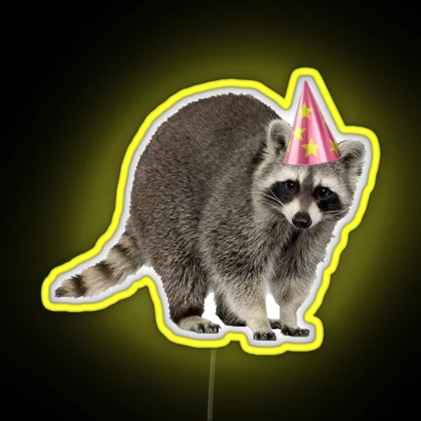 Raccoon With Party Hat RGB Neon Sign