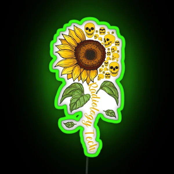 Radiology Tech Sunflower Skulls RGB Neon Sign