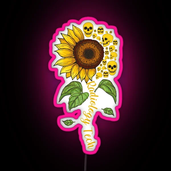Radiology Tech Sunflower Skulls RGB Neon Sign