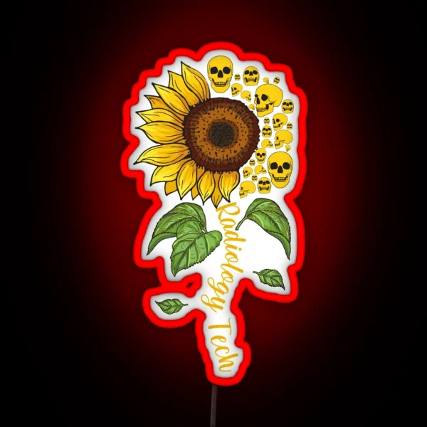 Radiology Tech Sunflower Skulls RGB Neon Sign