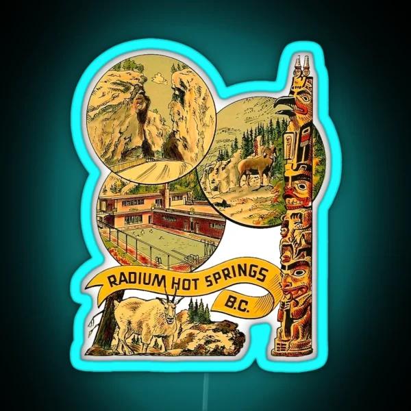 Radium Hot Springs BC Vintage Travel Decal RGB Neon Sign