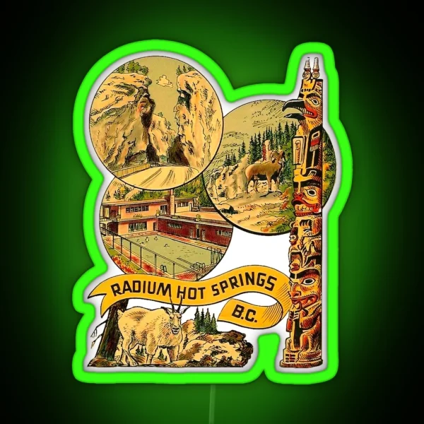 Radium Hot Springs BC Vintage Travel Decal RGB Neon Sign