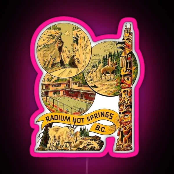 Radium Hot Springs BC Vintage Travel Decal RGB Neon Sign
