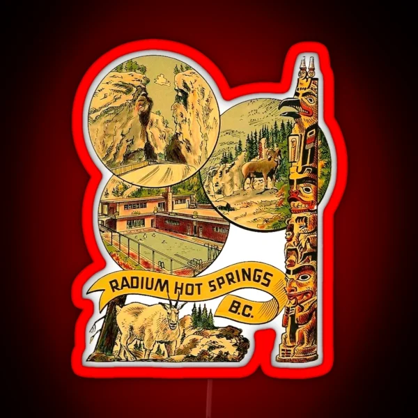 Radium Hot Springs BC Vintage Travel Decal RGB Neon Sign