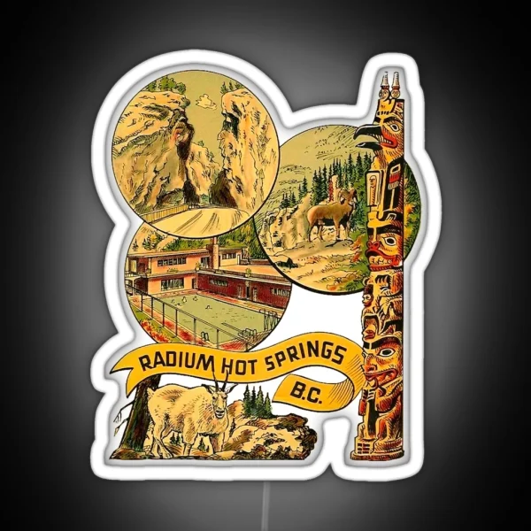 Radium Hot Springs BC Vintage Travel Decal RGB Neon Sign