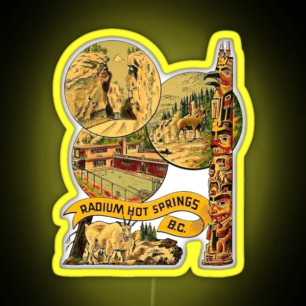 Radium Hot Springs BC Vintage Travel Decal RGB Neon Sign