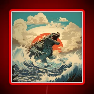Raging Godzilla In Ocean 2 RGB Neon Sign