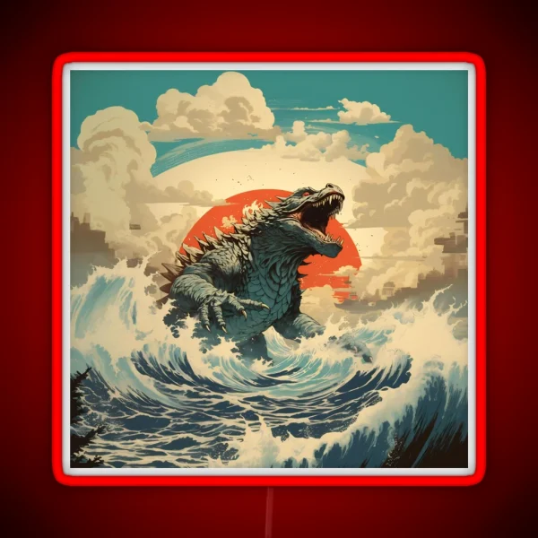 Raging Godzilla In Ocean 2 RGB Neon Sign