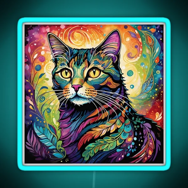 Rainbow Boho Cat RGB Neon Sign