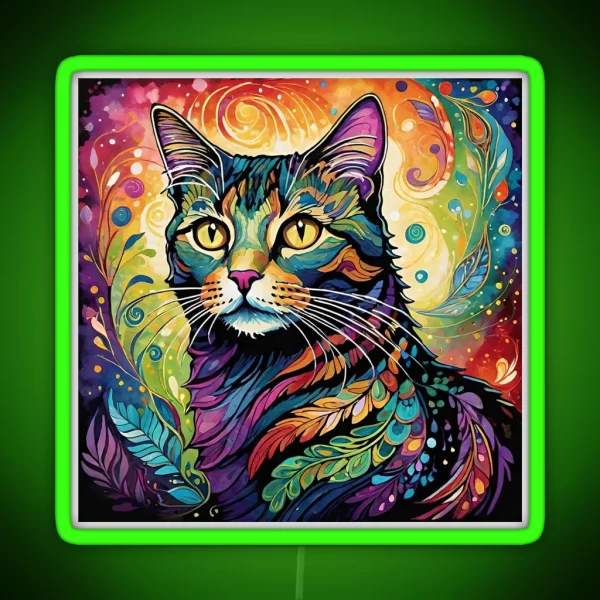 Rainbow Boho Cat RGB Neon Sign