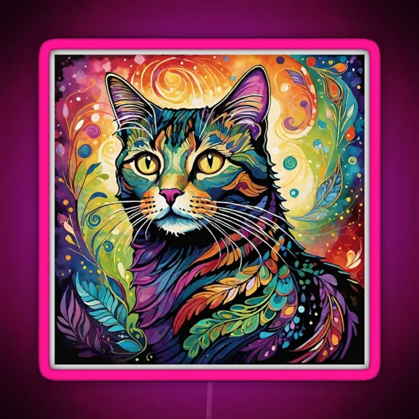 Rainbow Boho Cat RGB Neon Sign