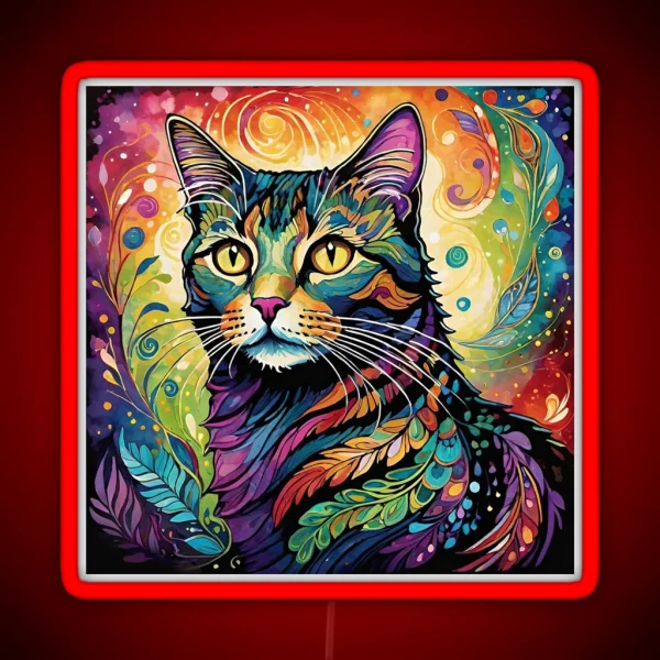 Rainbow Boho Cat RGB Neon Sign