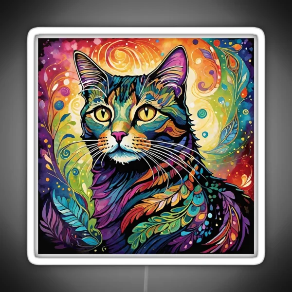 Rainbow Boho Cat RGB Neon Sign