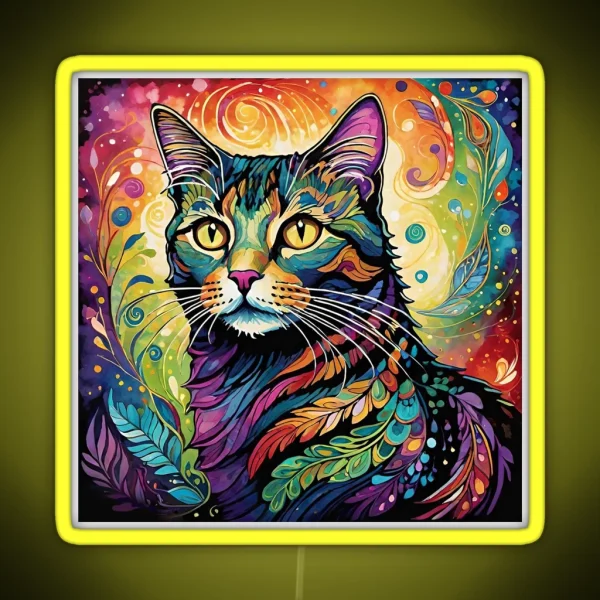 Rainbow Boho Cat RGB Neon Sign