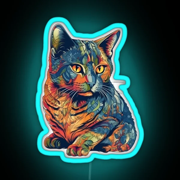 Rainbow Colored Cat Print RGB Neon Sign