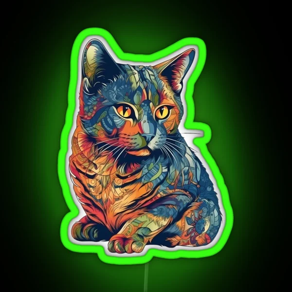 Rainbow Colored Cat Print RGB Neon Sign