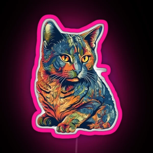 Rainbow Colored Cat Print RGB Neon Sign