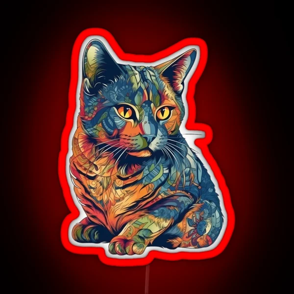 Rainbow Colored Cat Print RGB Neon Sign