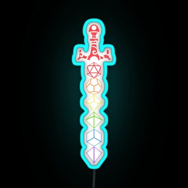 Rainbow Dice Sword Tabletop RPG Gaming RGB Neon Sign