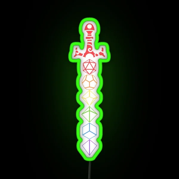 Rainbow Dice Sword Tabletop RPG Gaming RGB Neon Sign