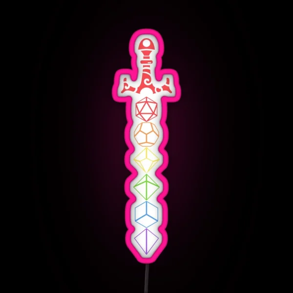 Rainbow Dice Sword Tabletop RPG Gaming RGB Neon Sign