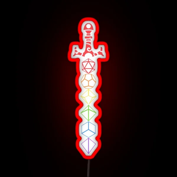 Rainbow Dice Sword Tabletop RPG Gaming RGB Neon Sign