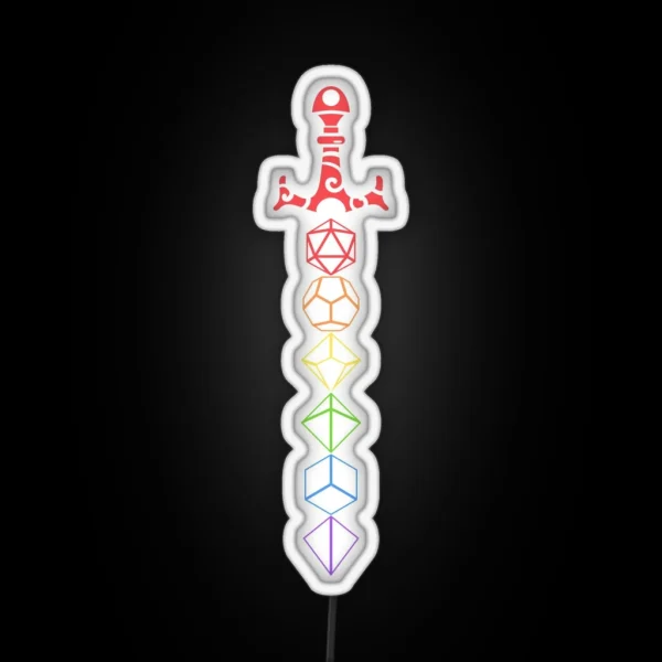 Rainbow Dice Sword Tabletop RPG Gaming RGB Neon Sign