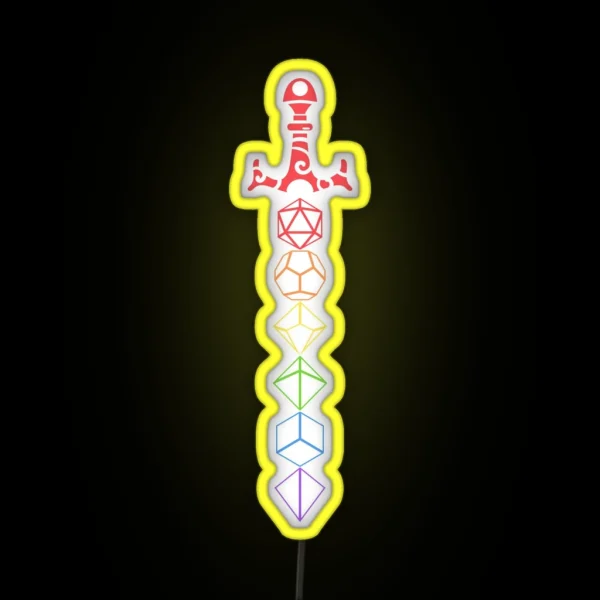 Rainbow Dice Sword Tabletop RPG Gaming RGB Neon Sign