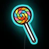 Vibrant colorful rainbow lollipop pattern decorative RGB neon wall lighting.