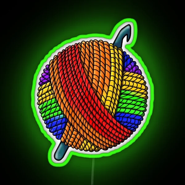 Rainbow Pride Yarn With Crochet Hook RGB Neon Sign