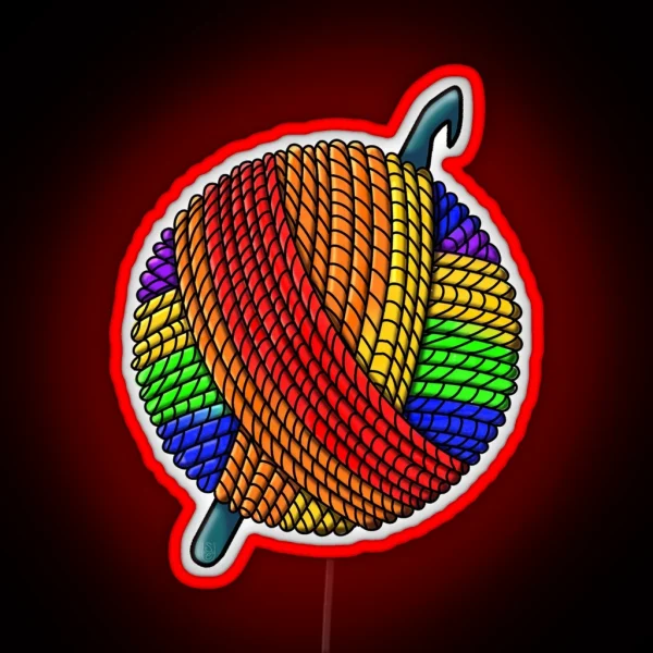 Rainbow Pride Yarn With Crochet Hook RGB Neon Sign