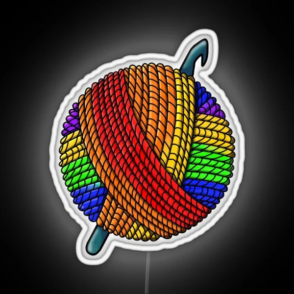 Rainbow Pride Yarn With Crochet Hook RGB Neon Sign