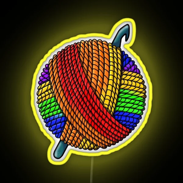 Rainbow Pride Yarn With Crochet Hook RGB Neon Sign