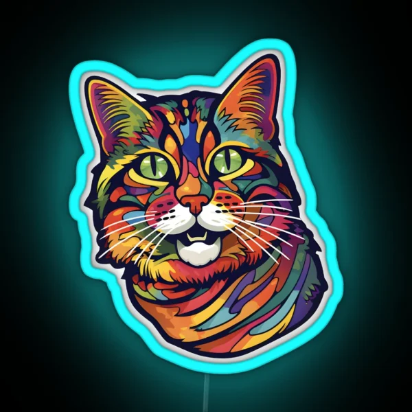 Rainbow Tabby Cat RGB Neon Sign