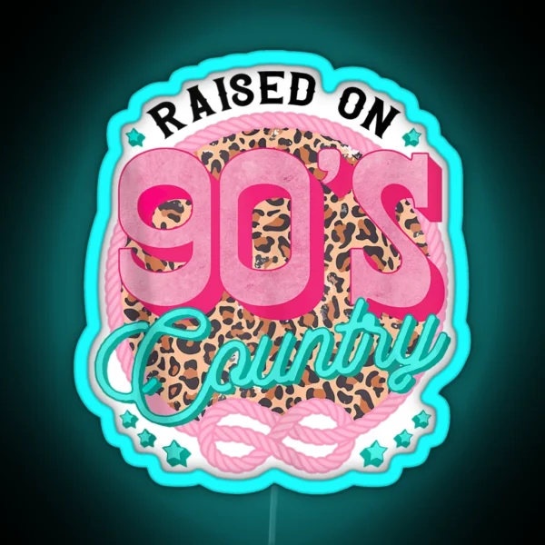 Raised On 90 S Country Vintage Cow Look Tank Top RGB Neon Sign