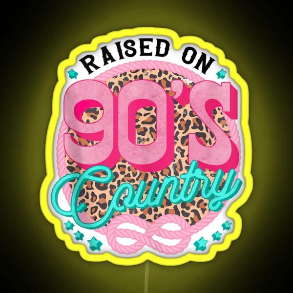 Raised On 90 S Country Vintage Cow Look Tank Top RGB Neon Sign