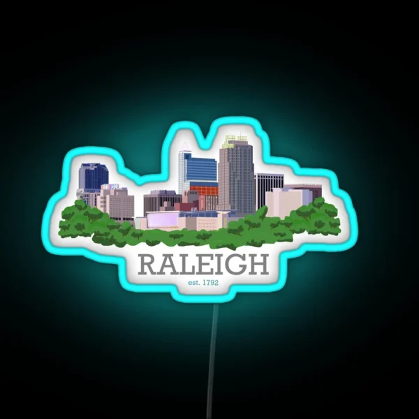 Raleigh City Skyline With Words RGB Neon Sign