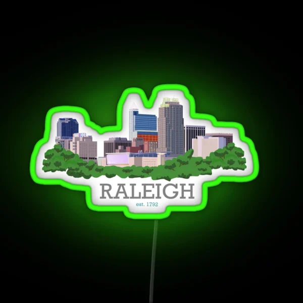 Raleigh City Skyline With Words RGB Neon Sign