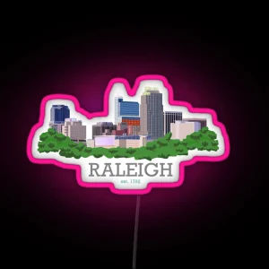 Raleigh City Skyline With Words RGB Neon Sign