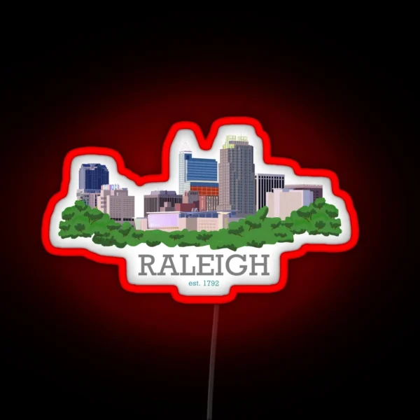 Raleigh City Skyline With Words RGB Neon Sign