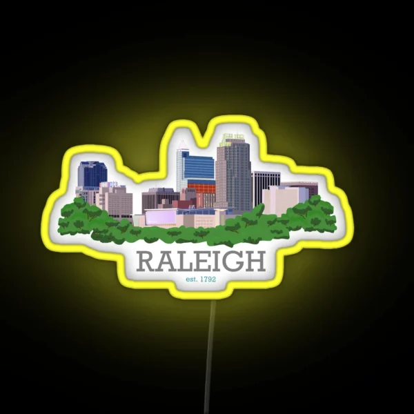 Raleigh City Skyline With Words RGB Neon Sign