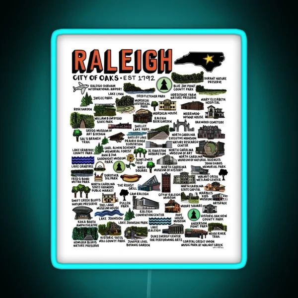 Raleigh NC Map RGB Neon Sign