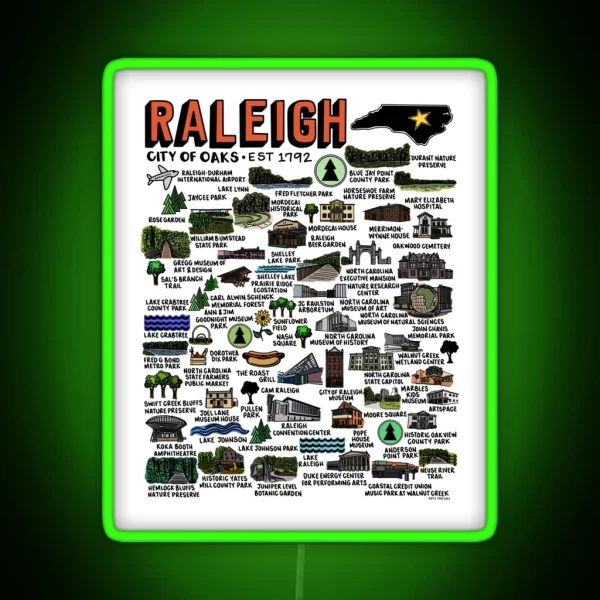 Raleigh NC Map RGB Neon Sign