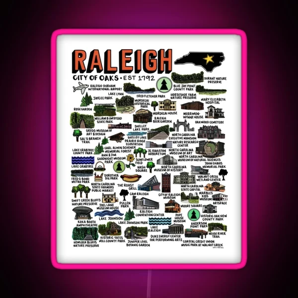 Raleigh NC Map RGB Neon Sign