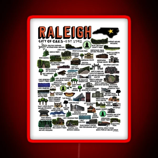 Raleigh NC Map RGB Neon Sign