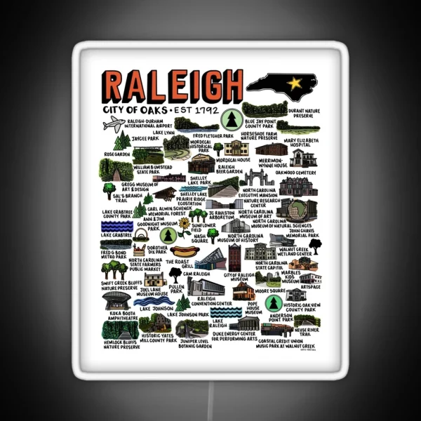 Raleigh NC Map RGB Neon Sign