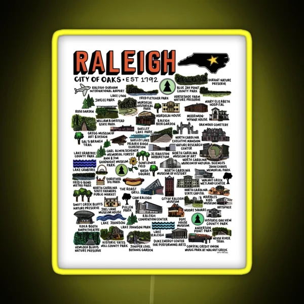 Raleigh NC Map RGB Neon Sign