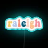 Raleigh City Map with Vibrant RGB Colored Neon Light Sign