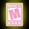 Vibrant pink rated M neon sign with colorful RGB lighting