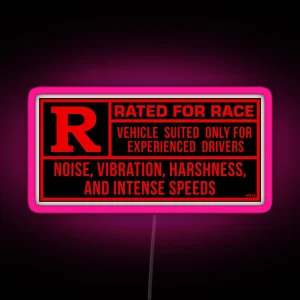 Rated R For Race Black Red RGB Neon Sign